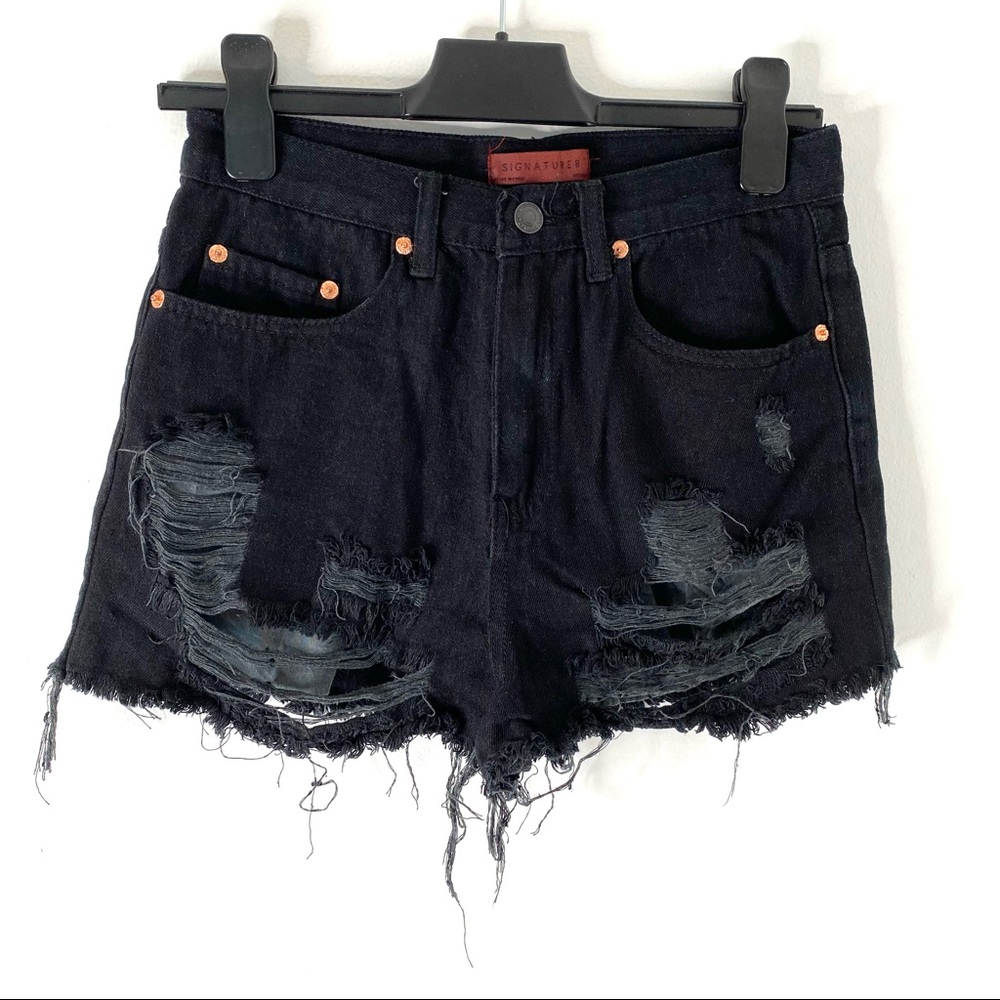 Signature Black Distressed Denim Jean Shorts